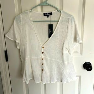 Lulu’s white button front short sleeve top